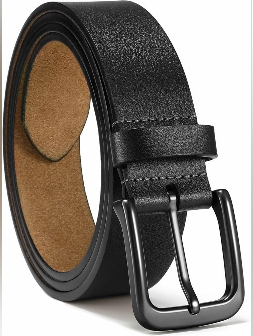 Classic Black Leather Men's Belt with Matte Black Buckle
